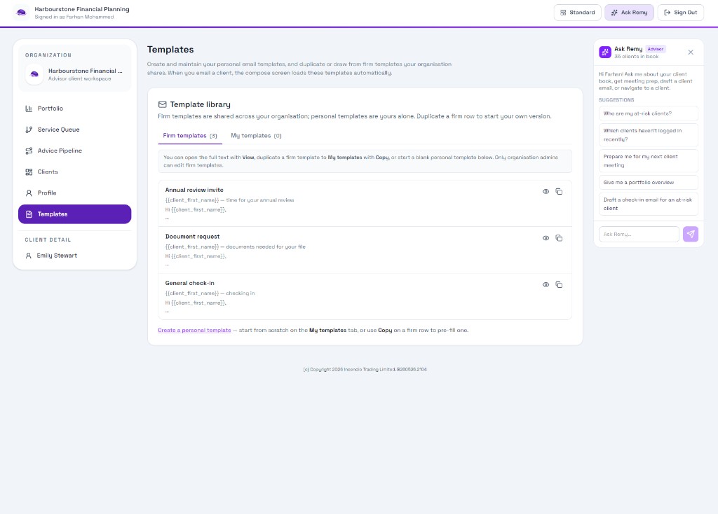 Firm and personal email template library